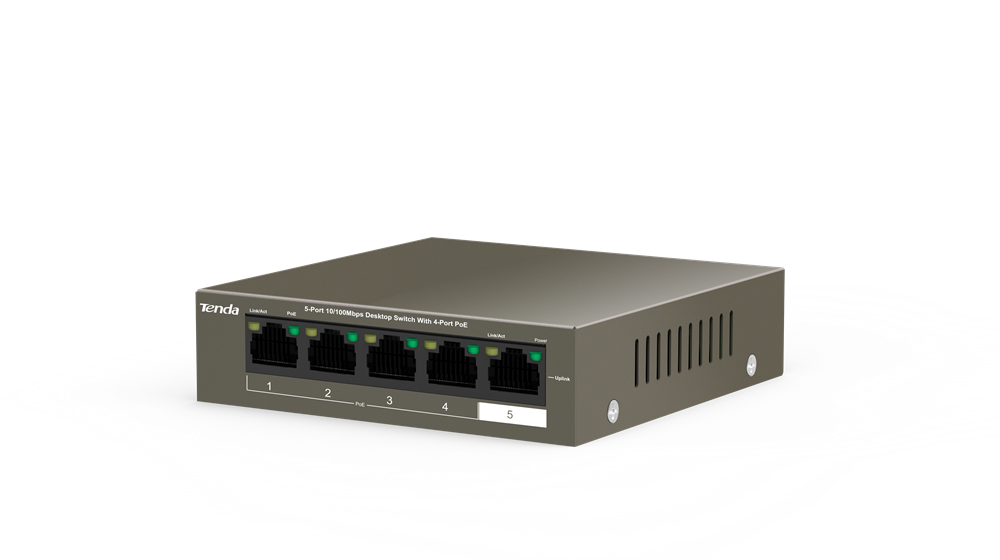 Tenda TEF1105P-4-38W 5port 10/100Mbps 4xPoE FE LAN nem menedzselhető asztali PoE switch