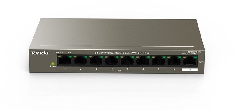 Tenda TEF1109P-8-63W 9port 8 FE +1 GbE Uplink LAN PoE (63W) switch