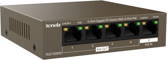 Tenda TEG1105PD 5port GbE LAN 4xPoE LAN port switch