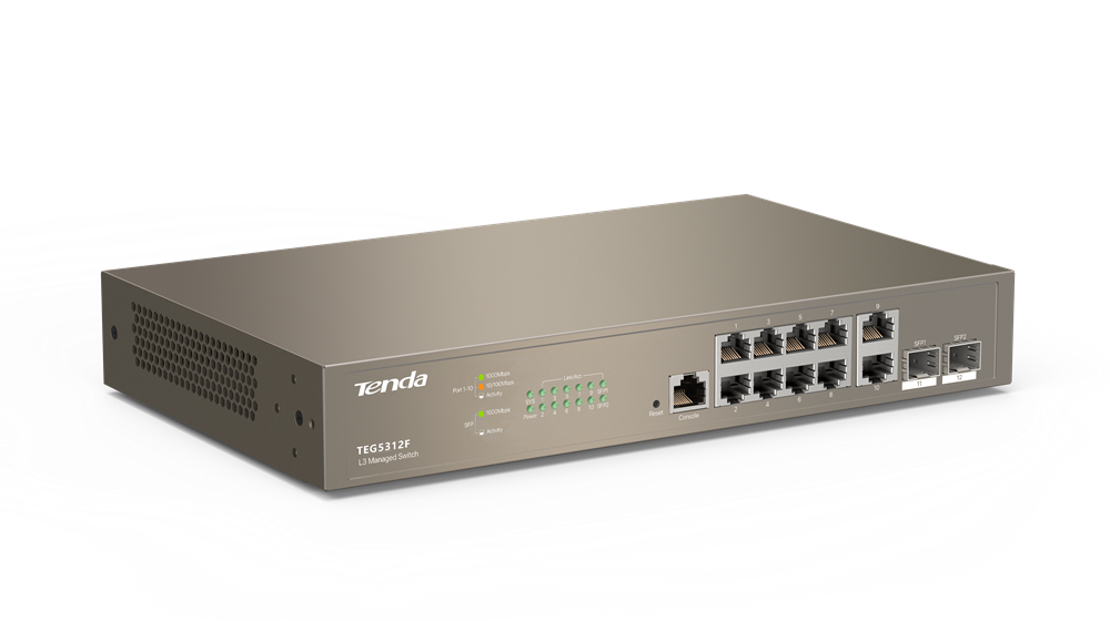 Tenda TEG5312F 10xGbE LAN 2xSFP port L3 menedzselhető switch