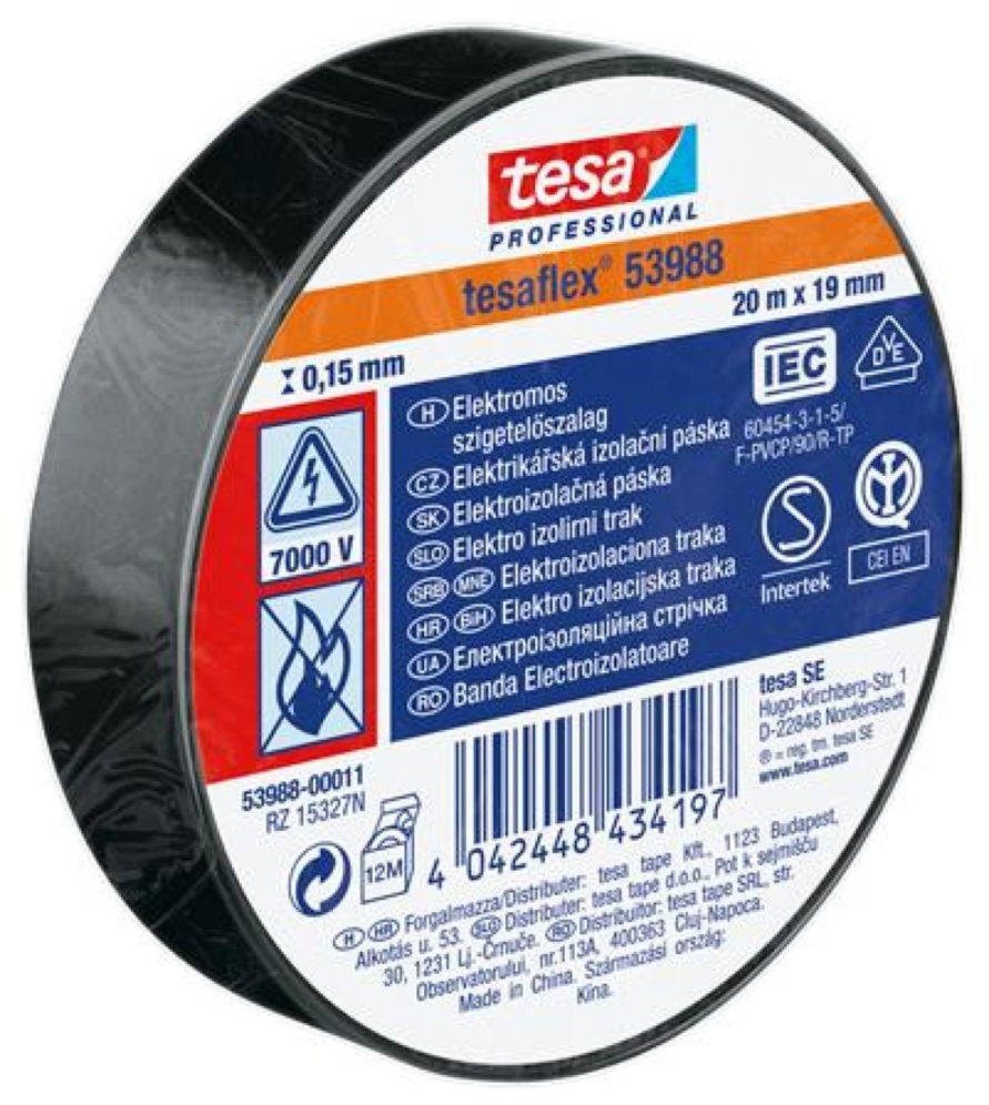 Tesa 53988 20mx19 mm fekete szigetelőszalag