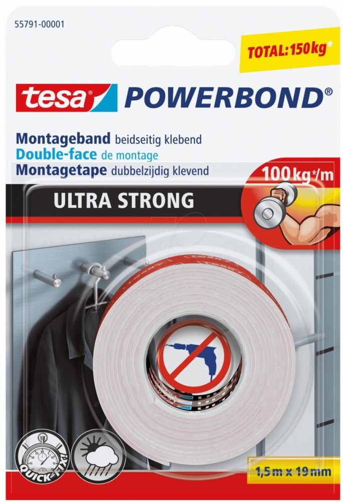 Tesa 55791 Extra Power 1,5mx19 mm erős kétoldalas ragasztószalag
