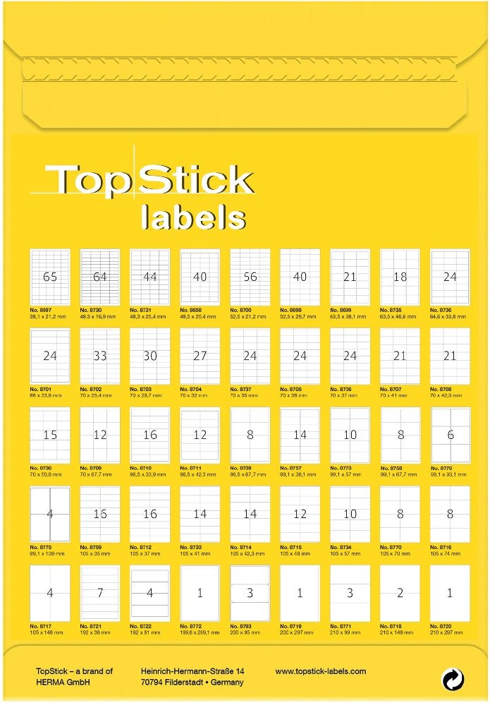Topstick 70x67,7mm szegéllyel 100 ív 1200 db-os etikett