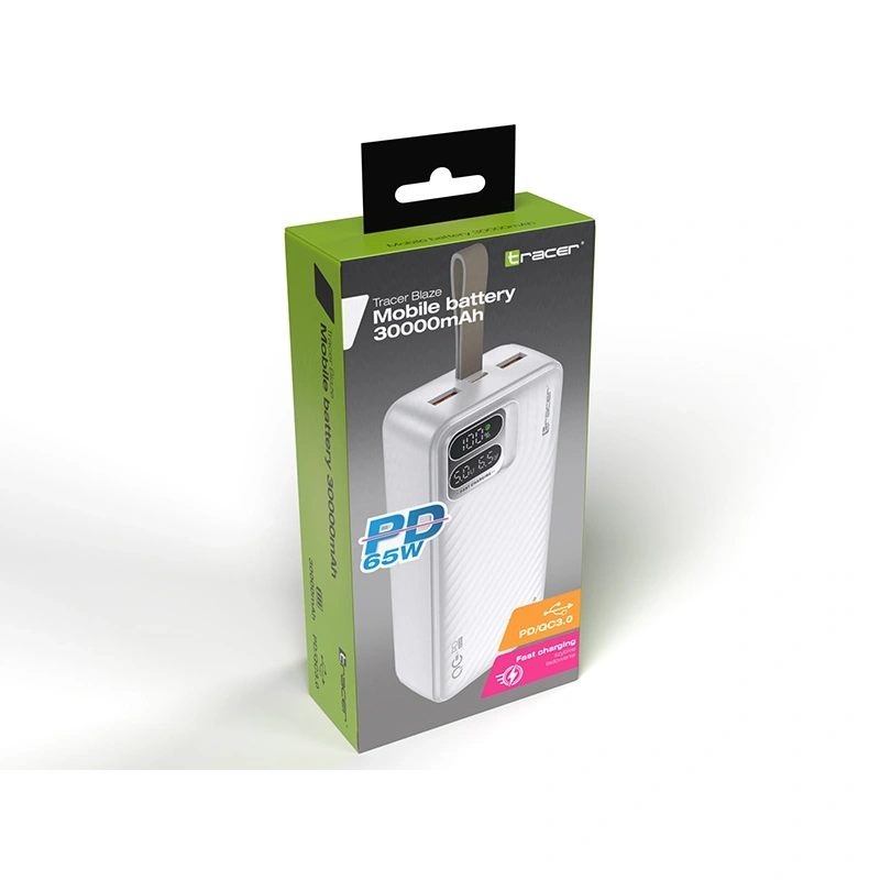 Tracer Blaze 30 000 mAh PD 65W Quick Charge 3.0 fehér hordozható power bank