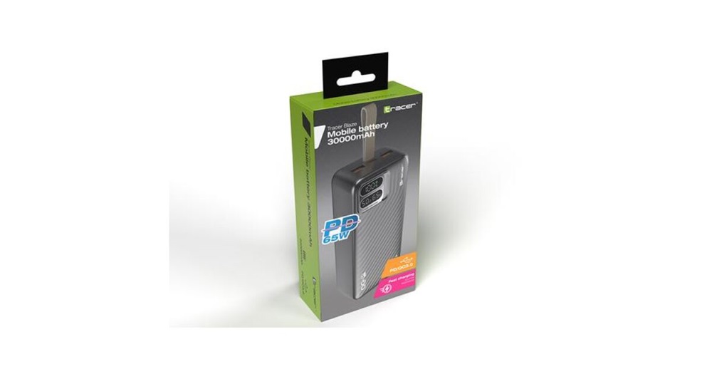 Tracer Blaze 30 000 mAh PD 65W Quick Charge 3.0 fekete hordozható power bank