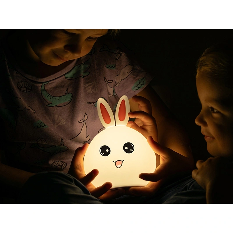Tracer Bunny, RGB LED, 5 színtónus, 4 világítási mód, Szilikon, Vezeték nélküli, éjszakai lámpa