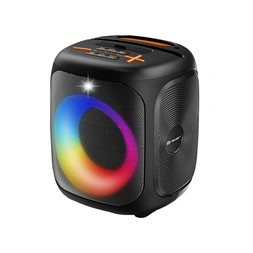 Tracer Cube20, 20W, TWS, RGB LED, FM rádió, karaoke, fekete hordozható hangszóró
