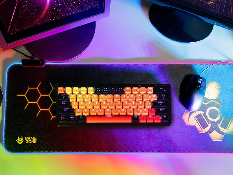 Tracer TRAPAD47546 HEXY1 GameZone 800x300mm RGB világítás texturált szövet fekete billentyűzet és egérpad