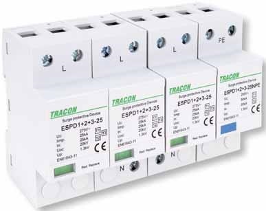 Tracon ESPD1+2+3-25-4P egybeépített T1+T2+T3 AC típusú túlfeszültség levezető
