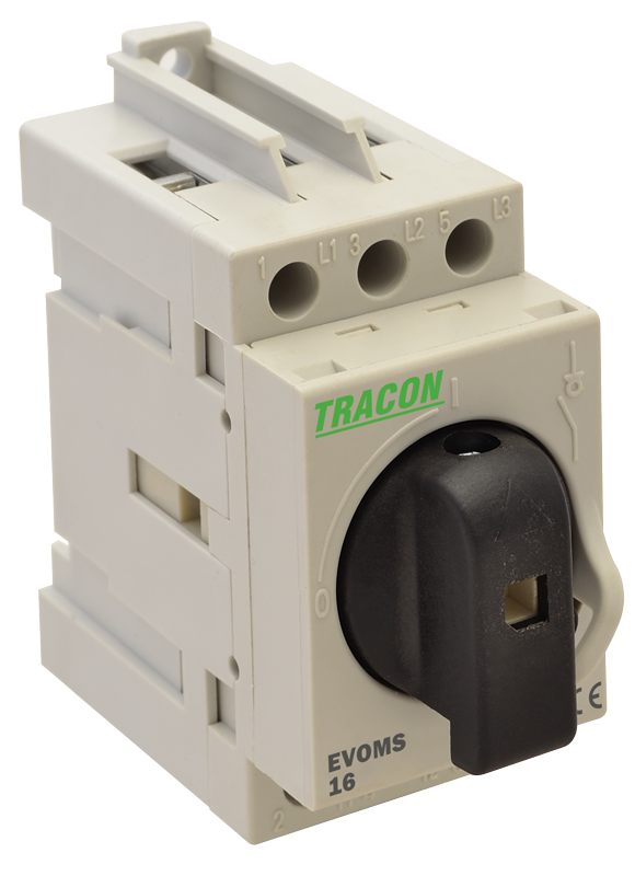 Tracon EVOMS25/3 400V, 50Hz, 25A, 3P, 10mm2 sorolható lakatolható szakaszoló kapcsoló