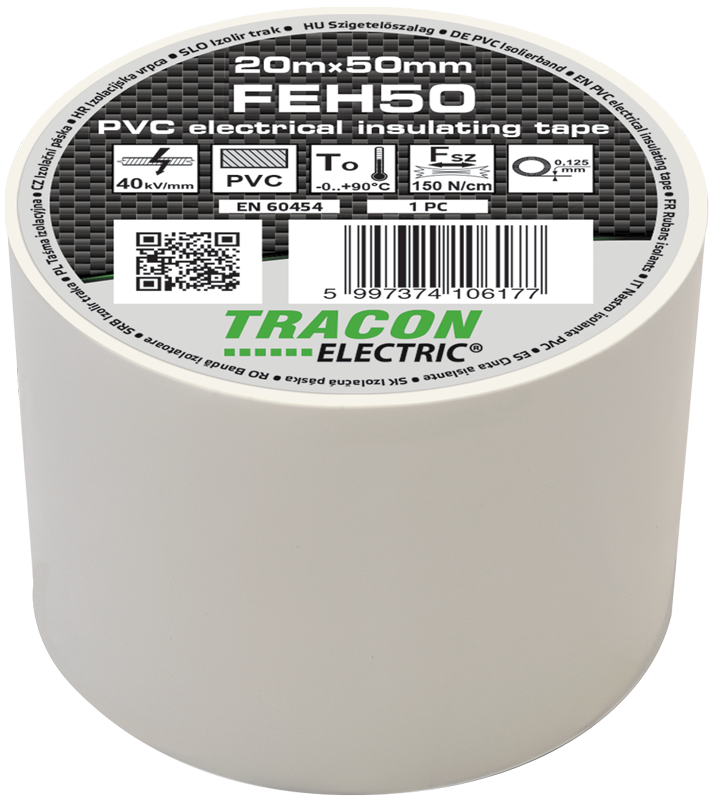 Tracon FEH50 50 mm x 20 m fehér szigetelőszalag