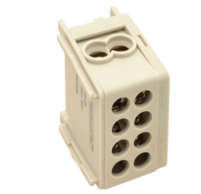 Tracon FLE-16  sínre szerelhető/ szürke/ 2×16mm2 / 2×16mm2/ 400VAC/ 76A főáramköri leágazó kapocs