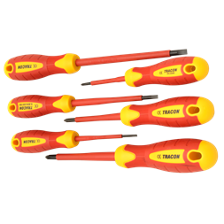 Tracon KSET1000 1000V-ra szigetelt 1×5,5×125mm; 0,8×4×100mm; 0,4×2,5×75mm csillag kombi csavarhúzó készlet