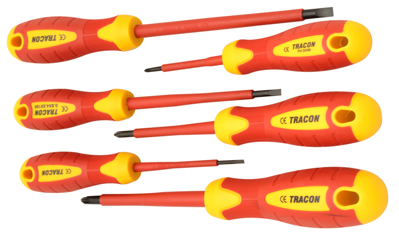 Tracon KSET1000 1000V-ra szigetelt 1×5,5×125mm; 0,8×4×100mm; 0,4×2,5×75mm csillag kombi csavarhúzó készlet