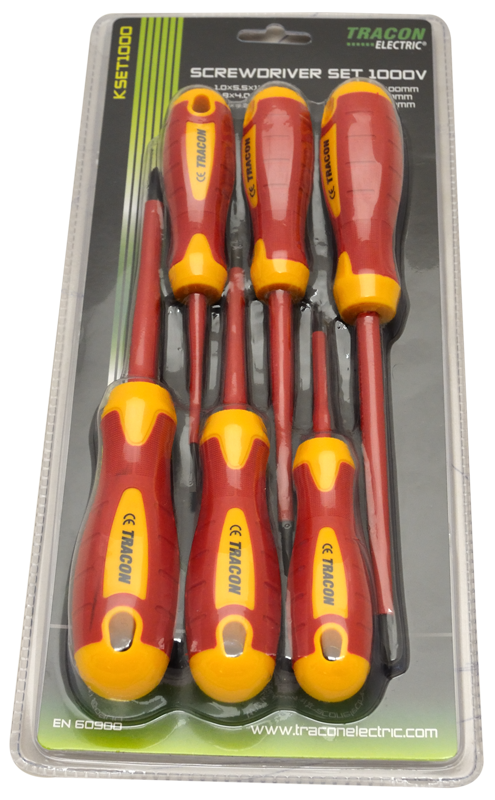 Tracon KSET1000 1000V-ra szigetelt 1×5,5×125mm; 0,8×4×100mm; 0,4×2,5×75mm csillag kombi csavarhúzó készlet
