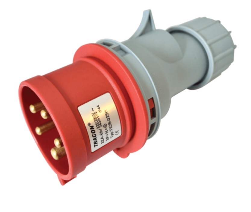 Tracon TICS-025H 32A/ 400V/ 3P+N+E/ 6h/ IP44 külső tömítőszelencével ipari csatlakozó dugó