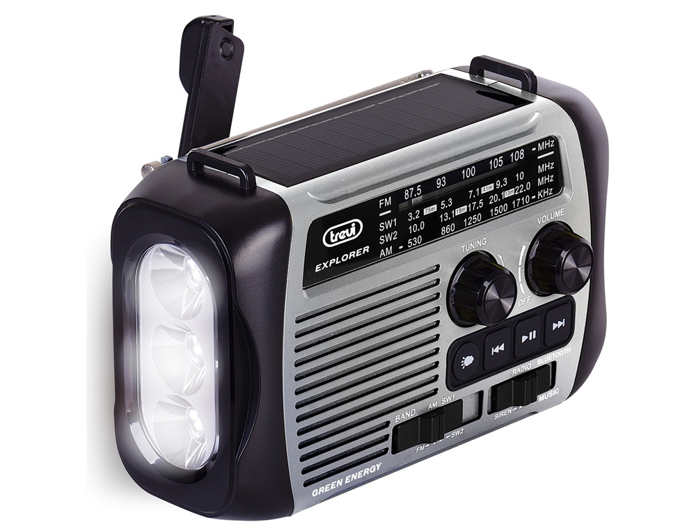 Trevi RA 7F30 BT FM/USB/microSD/Bluetooth napelemes,lámpás,dinamós szürke rádió