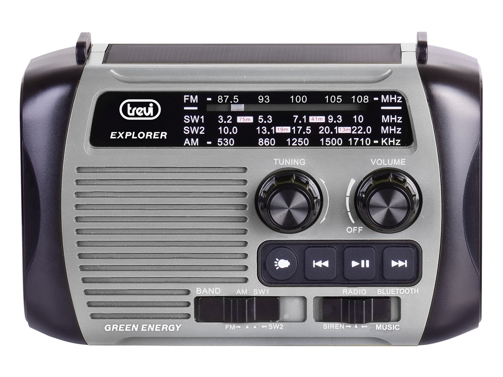 Trevi RA 7F30 BT FM/USB/microSD/Bluetooth napelemes,lámpás,dinamós szürke rádió