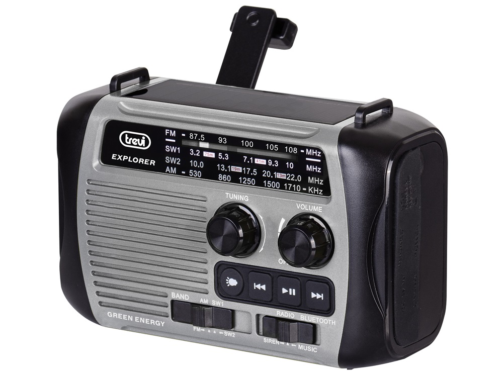 Trevi RA 7F30 BT FM/USB/microSD/Bluetooth napelemes,lámpás,dinamós szürke rádió