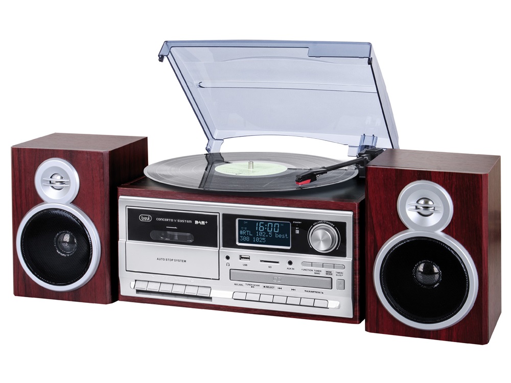 Trevi TT 1072 E sötét fa retro bakelit lemezjátszó/mini hifi rendszer