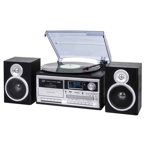 Trevi TT 1072 E sötét fa retro bakelit lemezjátszó/Mini HiFi rendszer (Újracsomagolt)