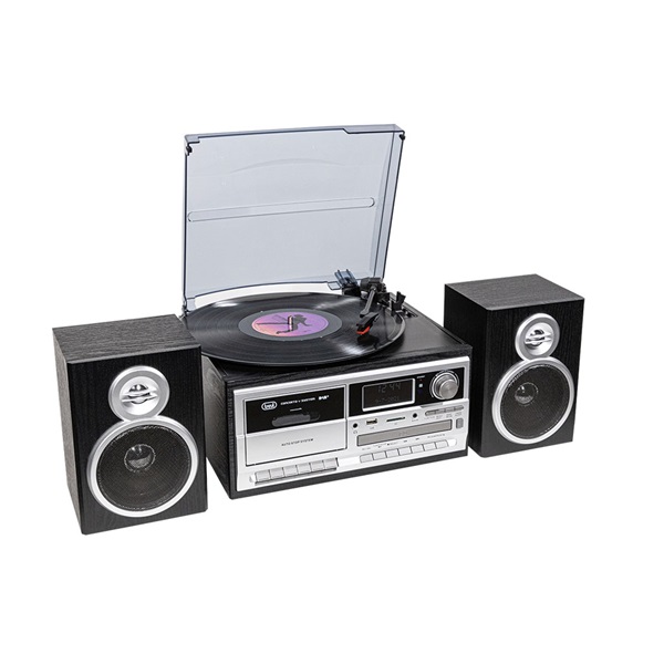 Trevi TT 1072 E sötét fa retro bakelit lemezjátszó/Mini HiFi rendszer (Újracsomagolt)