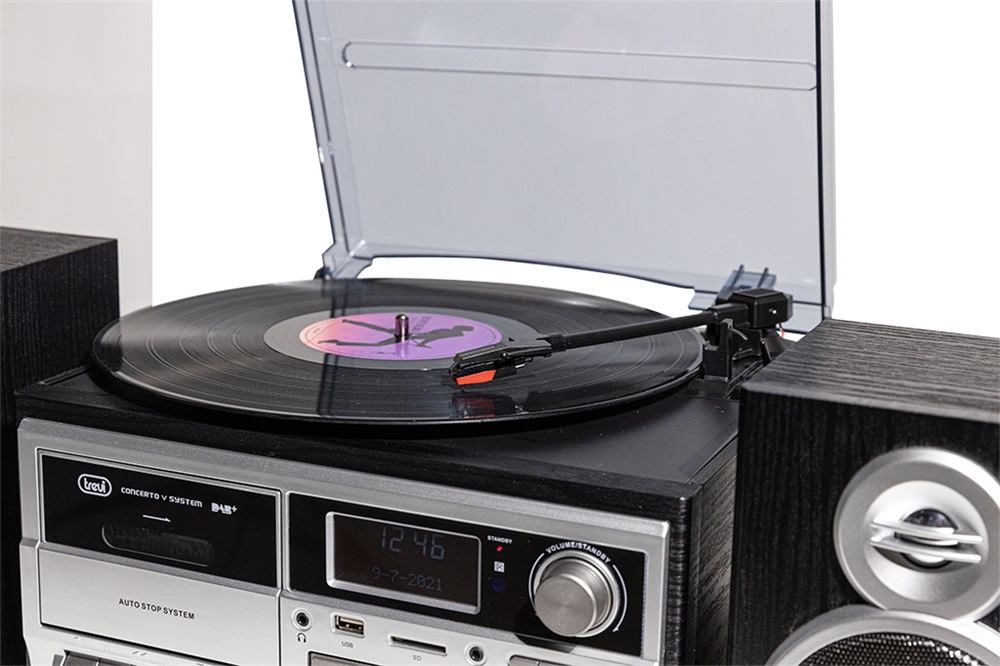 Trevi TT 1072 E sötét fa retro bakelit lemezjátszó/mini hifi rendszer
