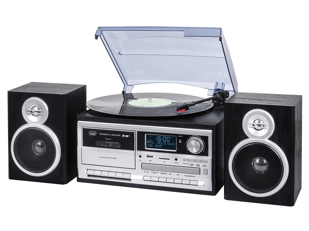 Trevi TT 1072 E sötét fa retro bakelit lemezjátszó/mini hifi rendszer