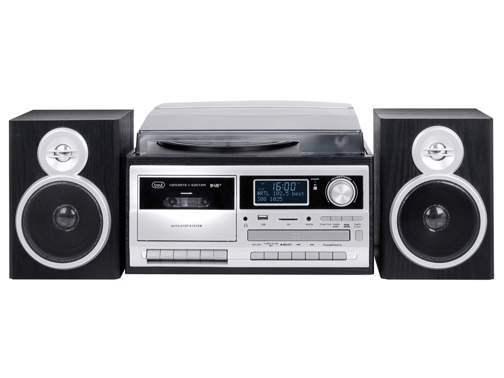 Trevi TT 1072 E sötét fa retro bakelit lemezjátszó/mini hifi rendszer