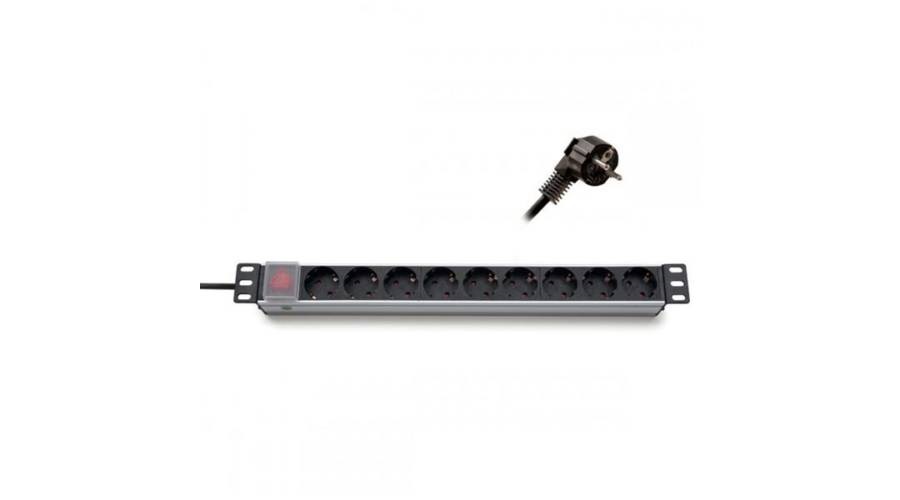 KE-Line 19" elosztópanel 9x250V, kapcsolóval, 1U, 2,3m