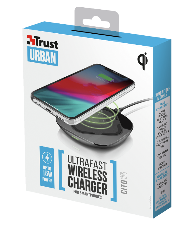 Trust Cito15 QI 7.5/10/15W wireless fekete töltő