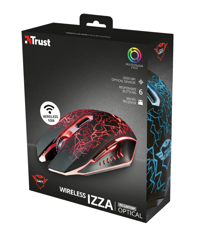 Trust GXT 107 Izza vezeték nélküli fekete gamer egér