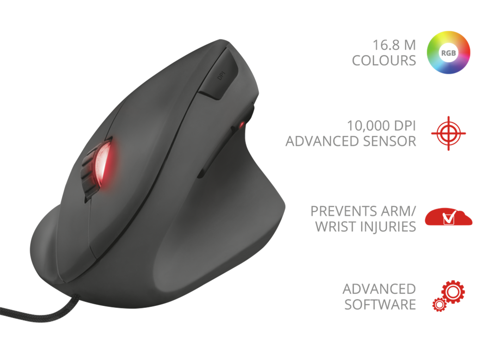 Trust GXT 144 Rexx Vertical fekete gamer egér