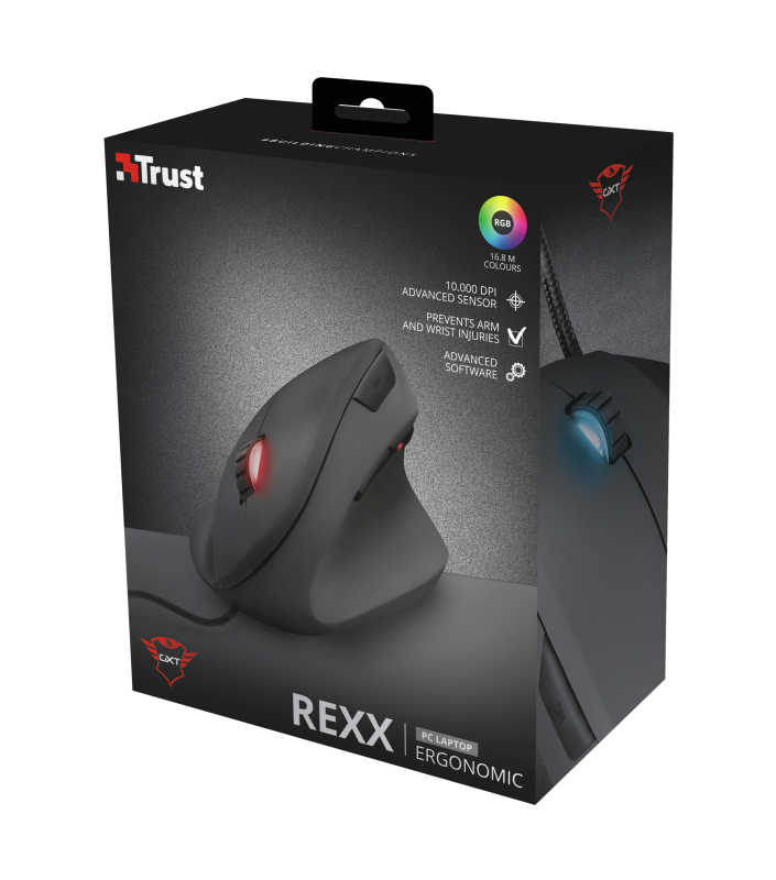Trust GXT 144 Rexx Vertical fekete gamer egér