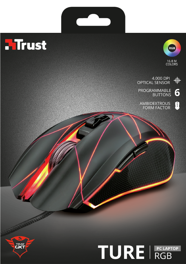 Trust GXT 160 Ture Illuminated fekete gamer egér