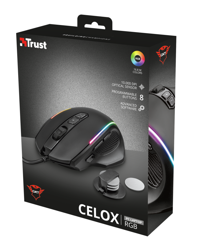 Trust GXT 165 Celox RGB fekete gamer egér
