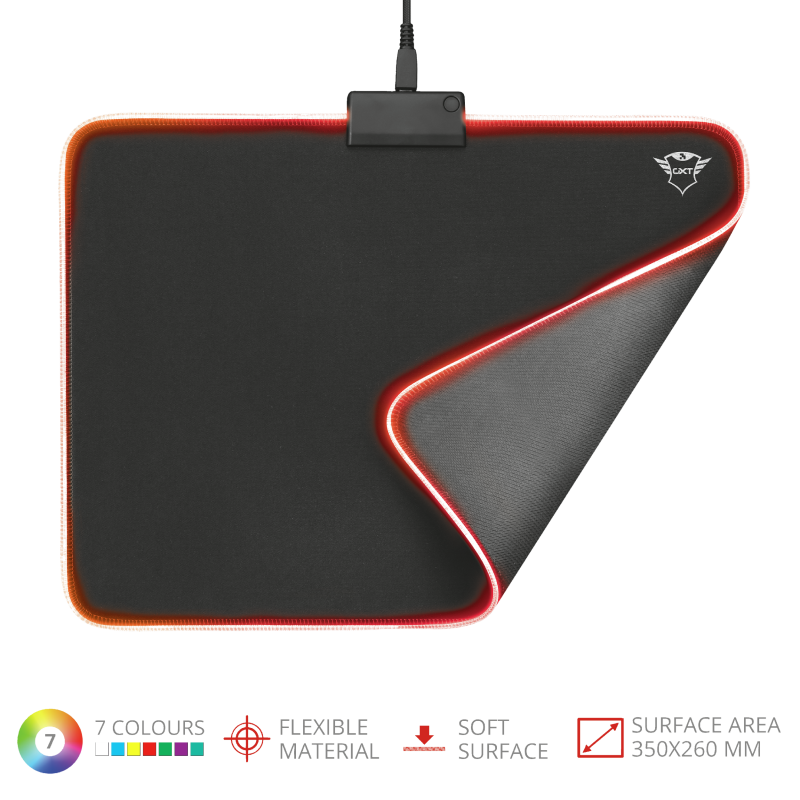 Trust GXT 762 Glide-Flex Illuminated flexible világító fekete gamer egérpad