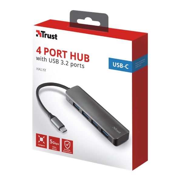 Trust Halyx 4 portos USB-C  USB3.2 alumínium HUB