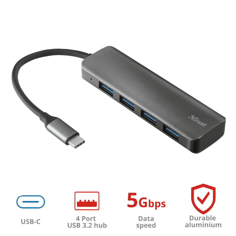 Trust Halyx 4 portos USB-C  USB3.2 alumínium HUB