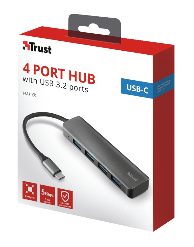 Trust Halyx 4 portos USB-C  USB3.2 alumínium HUB