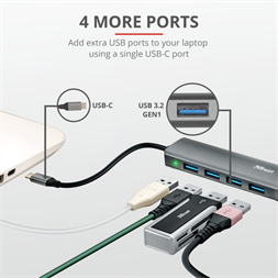 Trust Halyx 4 portos USB-C  USB3.2 alumínium HUB