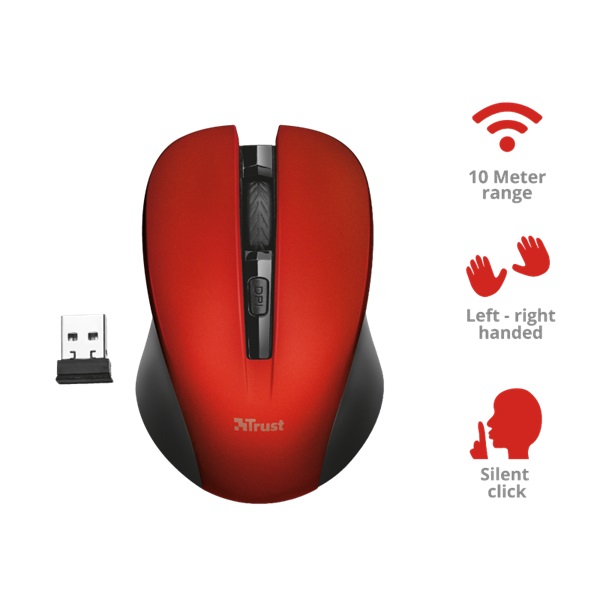 Trust Mydo Silent Click vezeték nélküli piros egér