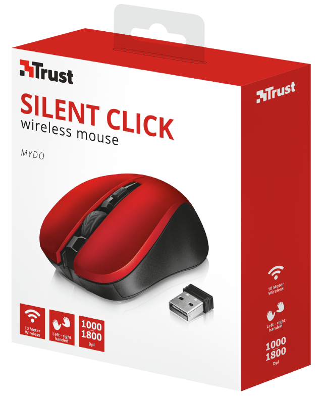 Trust Mydo Silent Click vezeték nélküli piros egér