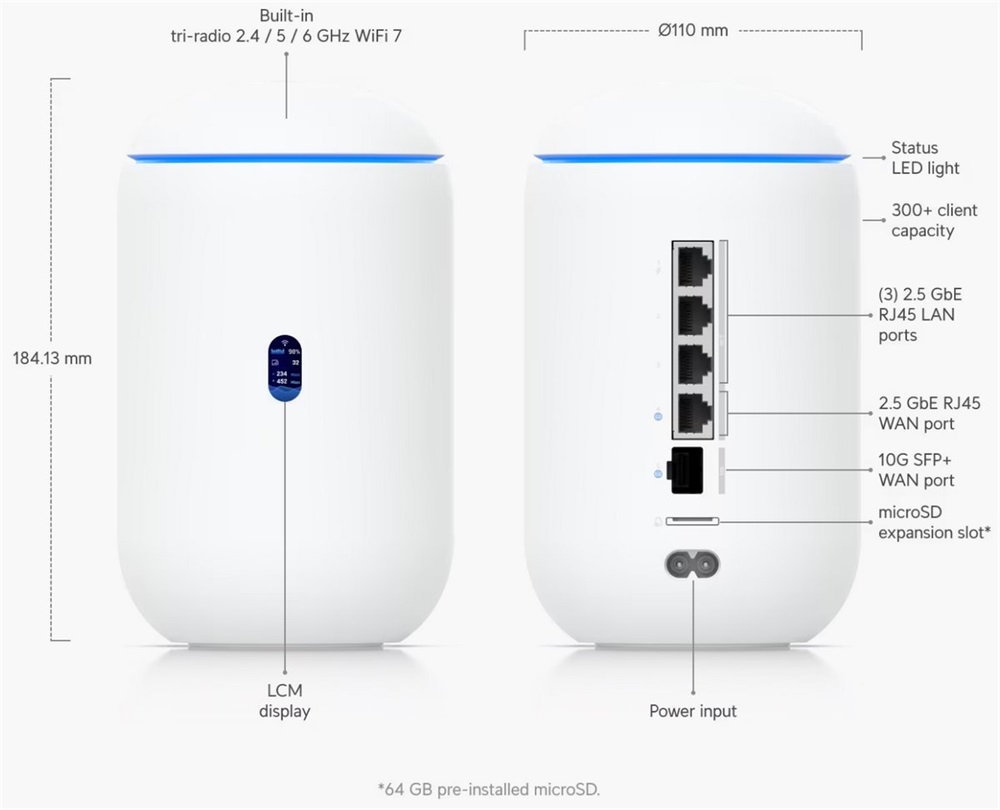 Ubiquiti UDR7 UniFi Dream Router 7 WiFi 7 Tri-band (Access Point, Switch, Tűzfal, Controller) hálózati eszköz