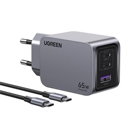 UGREEN Nexode Pro 65W USB/2xUSB-C fekete hálózati töltő + Type-C kábel