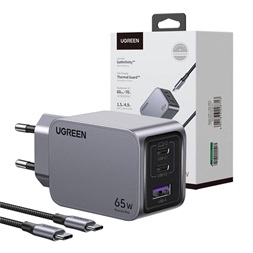 UGREEN Nexode Pro 65W USB/2xUSB-C fekete hálózati töltő + Type-C kábel