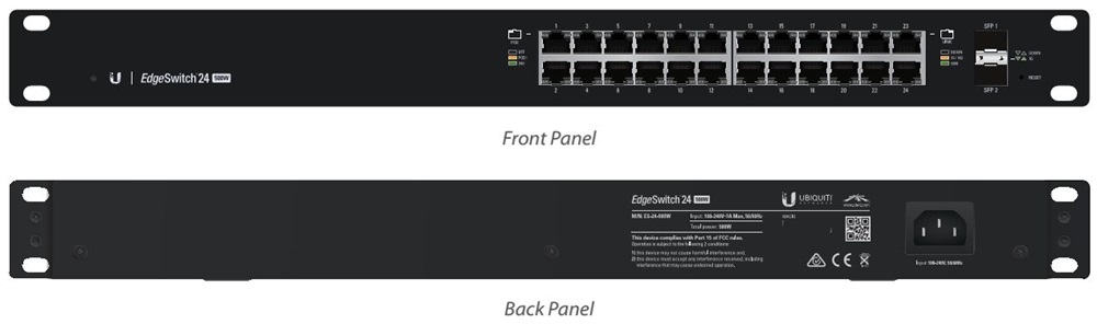 Ubiquiti EdgeSwitch 24xGigabit Ethernet port, 2xSFP port, PoE+, 19" Rackmount, 250W