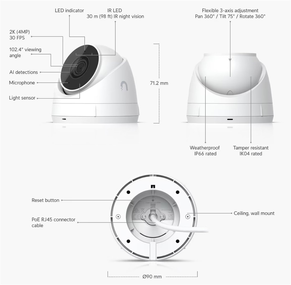 Ubiquiti UniFi UVC-G5-Turret-Ultra UniFi kültéri/beltéri 4MP 2K fehér IP kamera