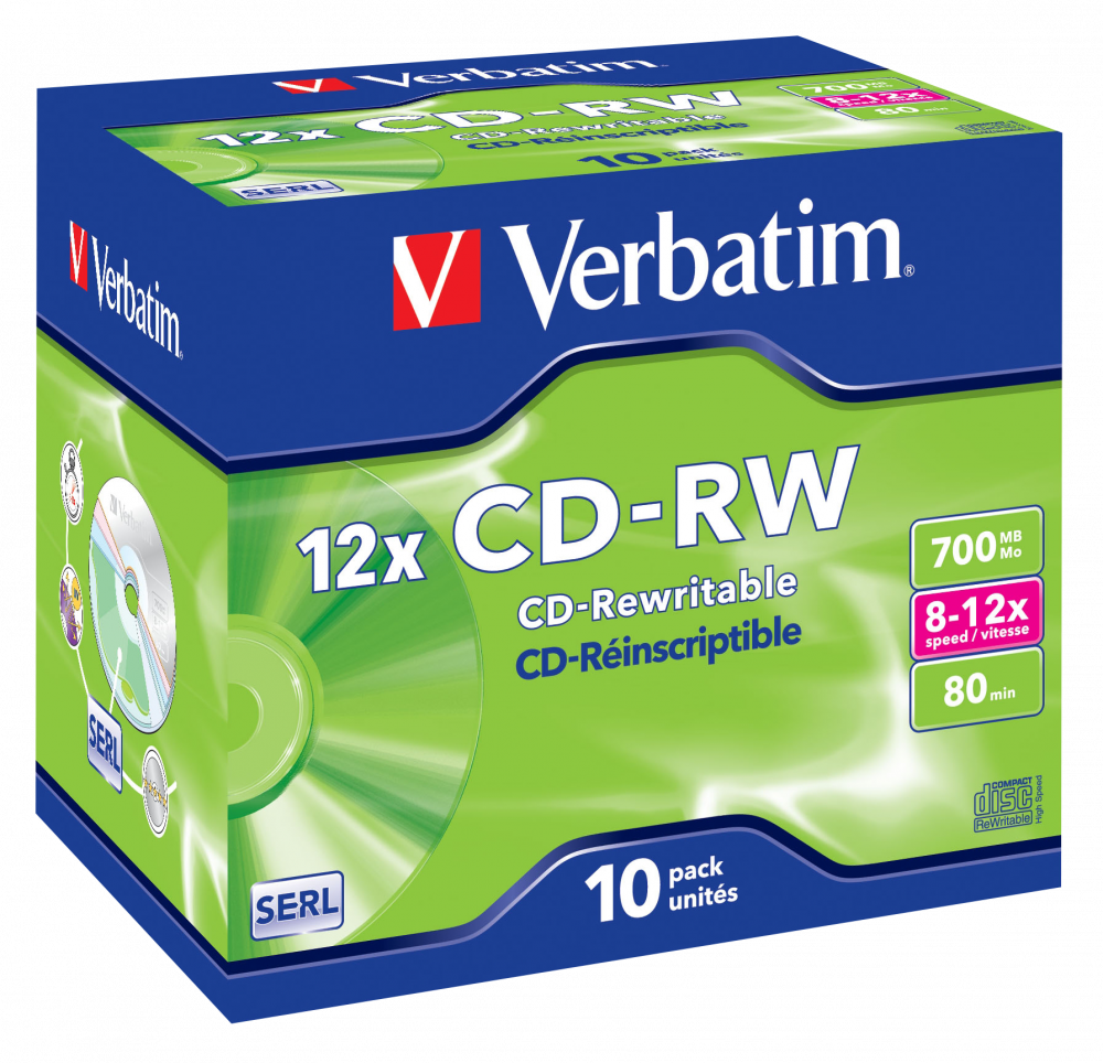 VERBATIM 43148 CD-RW 700MB/12x/karcálló írható felület/újraírható CD 10db/csomag