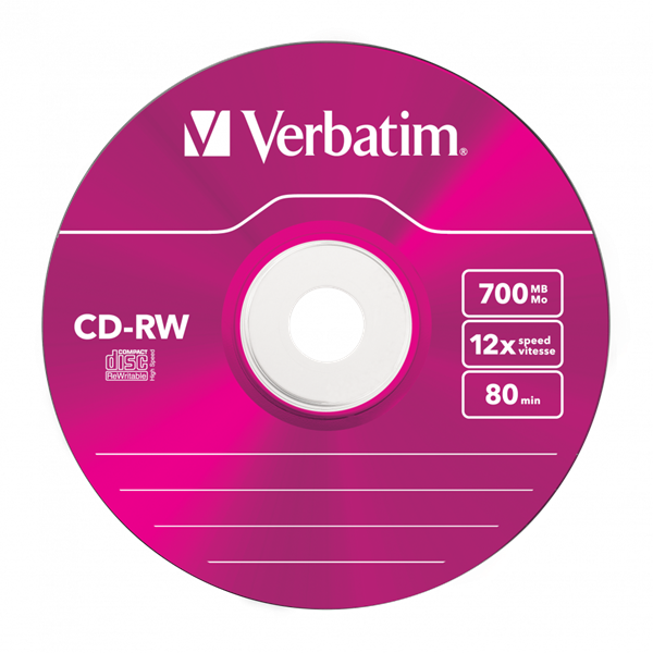 VERBATIM 43167 CD-RW 700MB/12x/színes írható felület/újraírható slim CD 5db/csomag